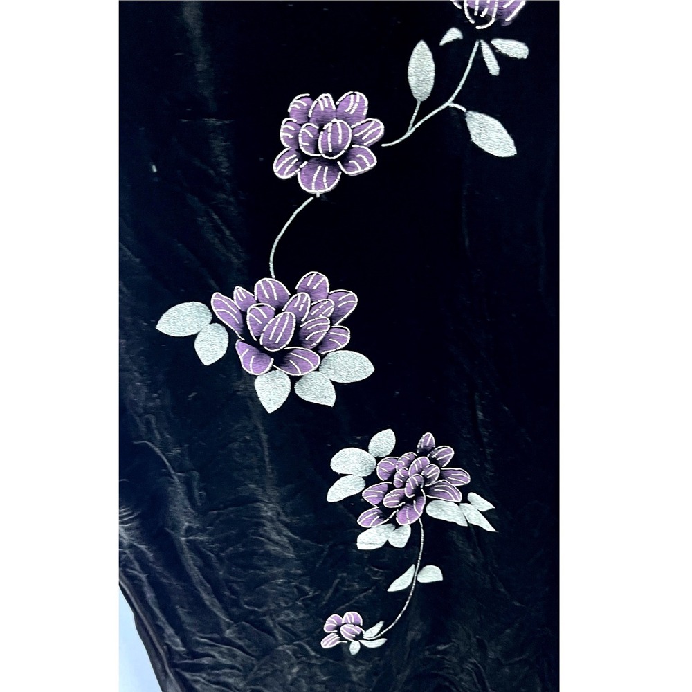 Womens Cheongsam Qipao Floral Velvet Maxi Dress M Black Hand-Painted Silk Blend‎ - Picture 4 of 10